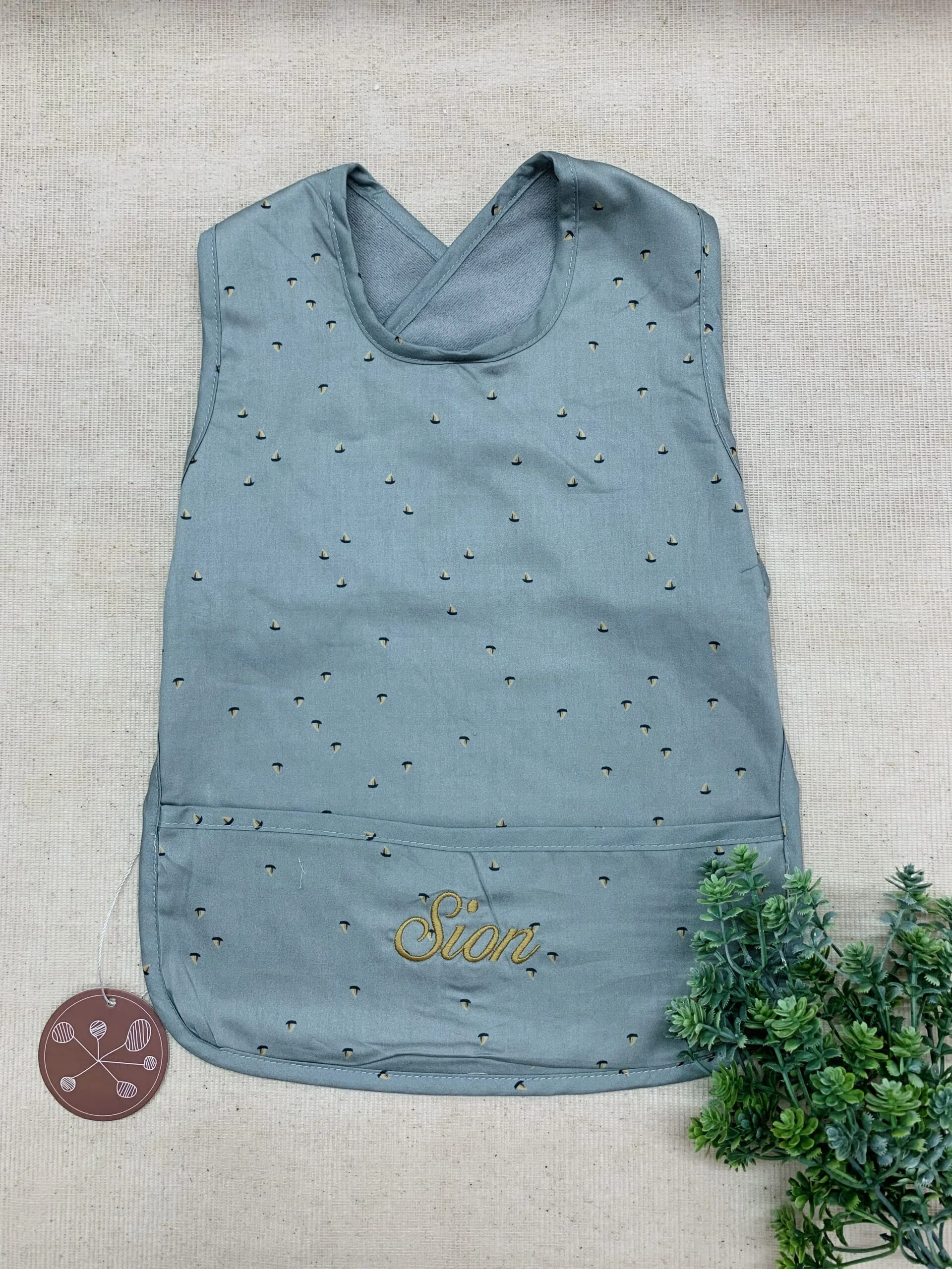 Babero Barquitos, Verde Agua Oscuro