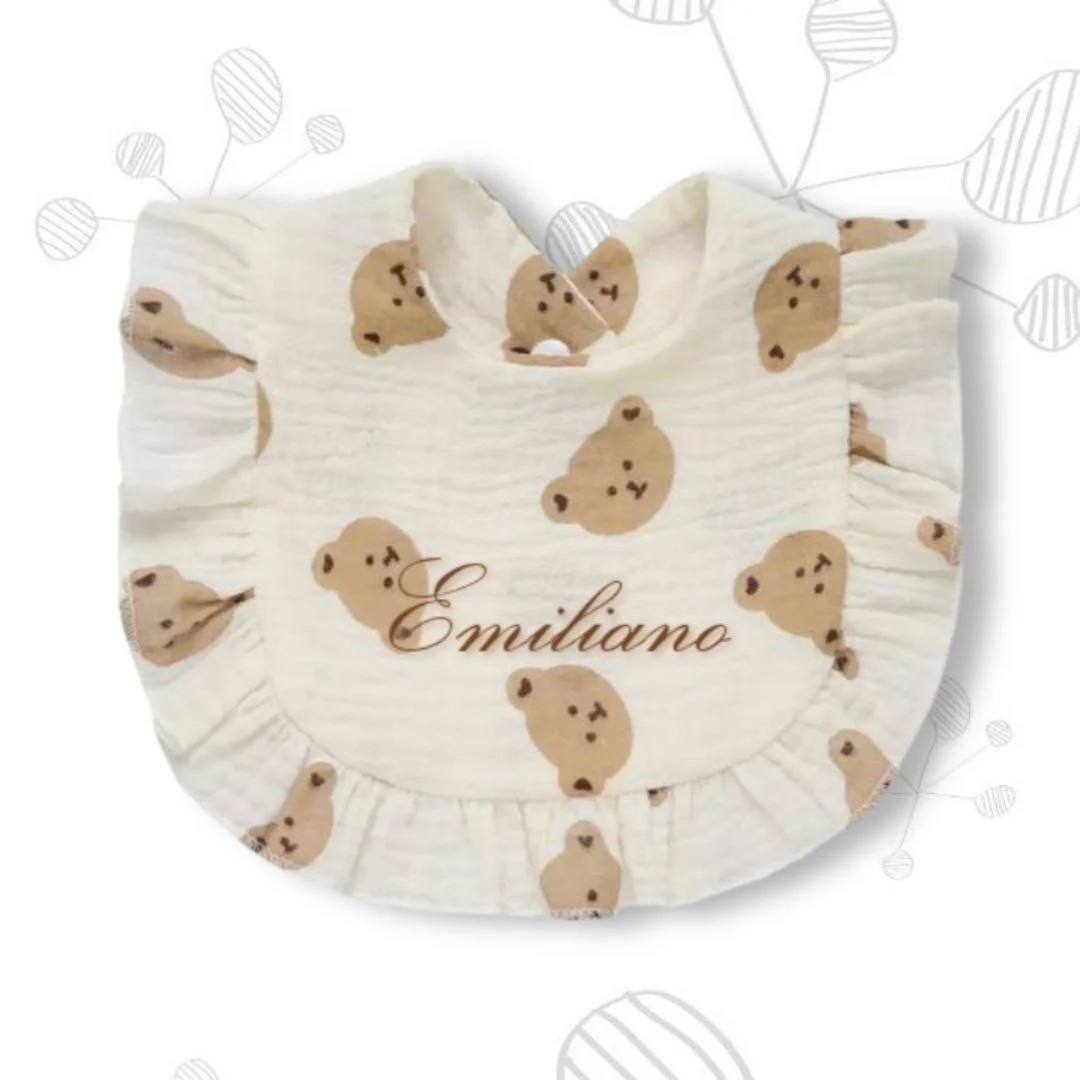 Babero Osito con Volantes, Beige