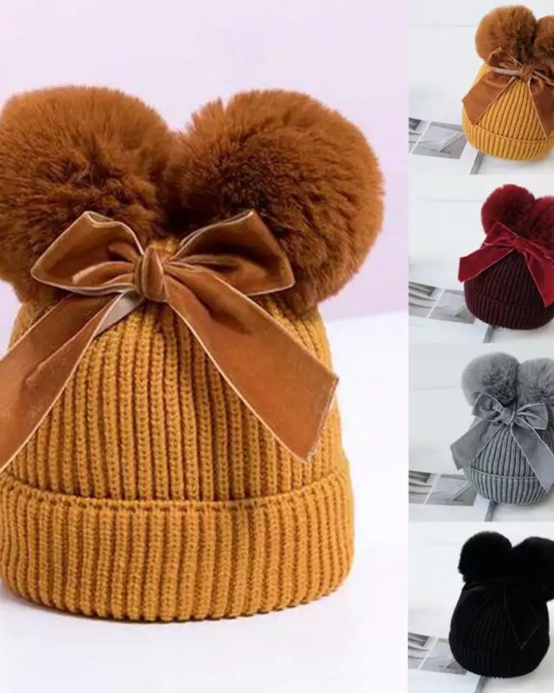 Gorritos dos pompones mostaza